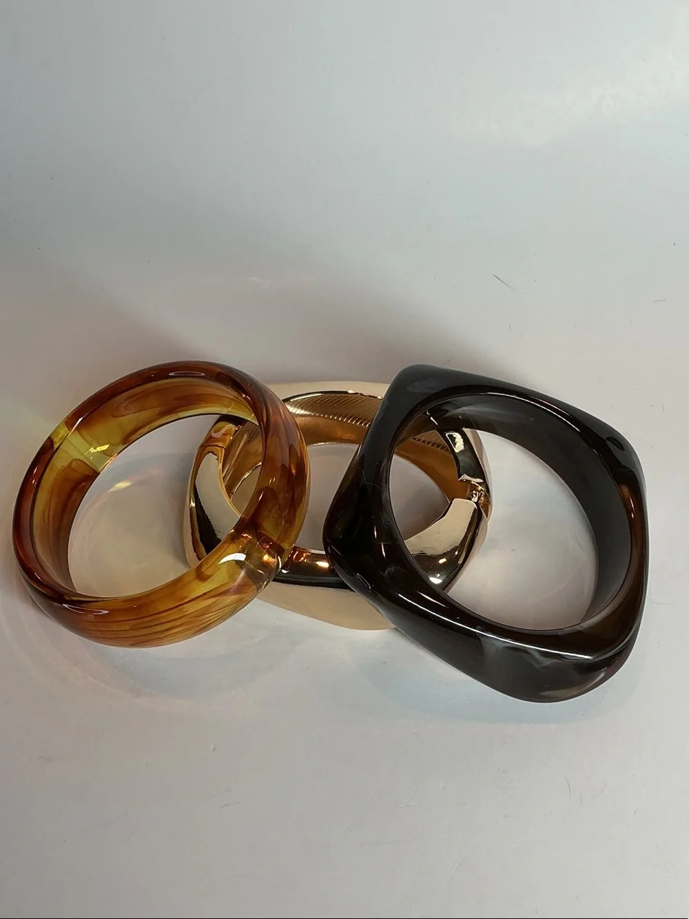 Set of 3 Bangle Bracelets - Amber, Brown and Gold